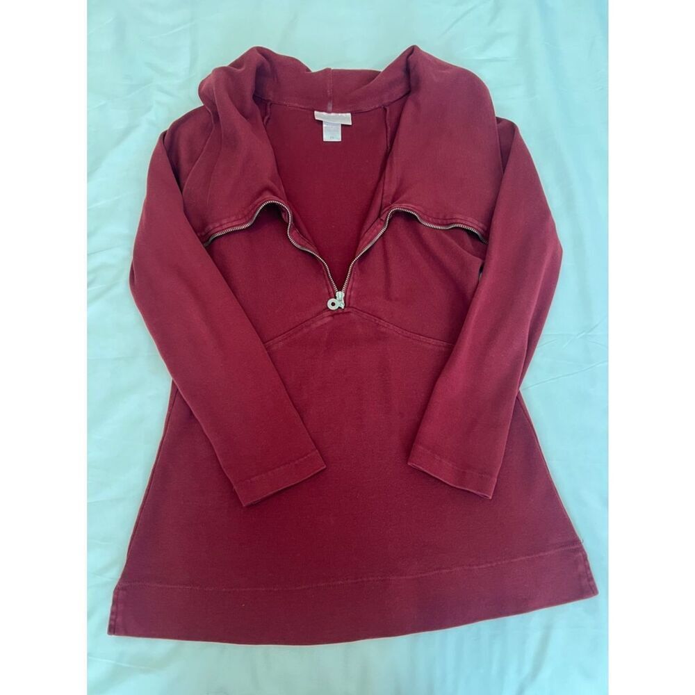 Soft Surroundings size small Women's Burgundy Quarter-Zip Pullover Tunic Top EUC